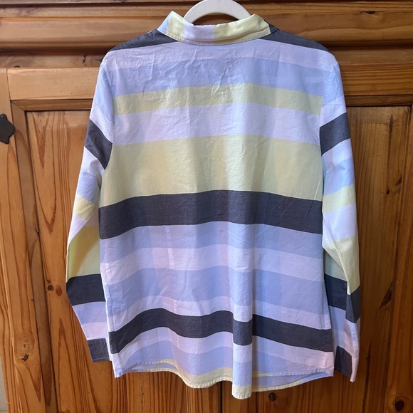 Jaclyn Smith Top Button Up Blue White Yellow Stripe 100% Cotton Women's Large - Picture 6 of 7